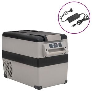 vidaXL Glaci&egrave;re avec poign&eacute;e et adaptateur noir et gris 35 L PP et PE