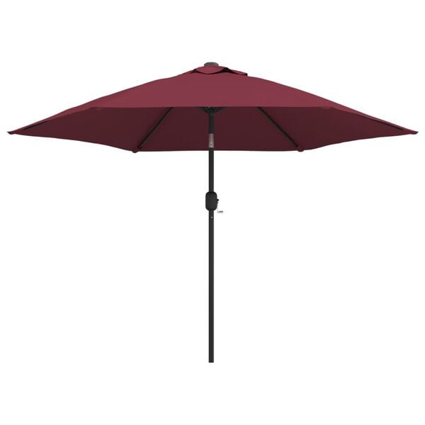 vidaXL Parasol de jardin avec lumi&egrave;res LED m&acirc;t en acier rouge bordeaux