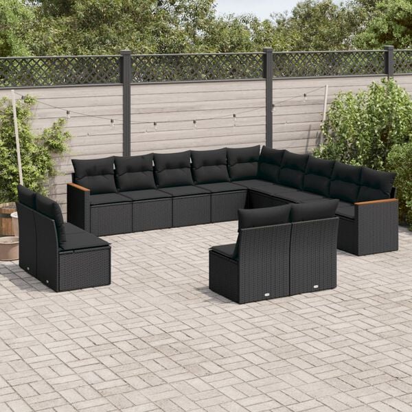 vidaXL Salon de jardin avec coussins 13 pcs noir r&eacute;sine tress&eacute;e