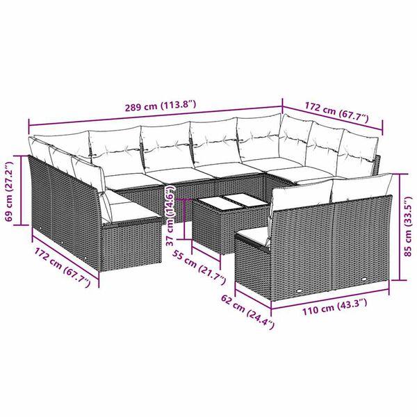 vidaXL Salon de jardin avec coussins 12 pcs gris clair r&eacute;sine tress&eacute;e