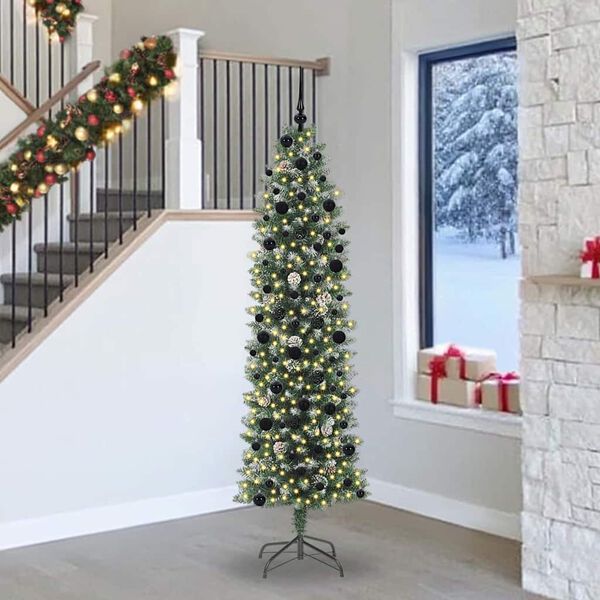 vidaXL Arbre de No&euml;l artificiel slim avec 300 LED Vert et blanc 240 cm
