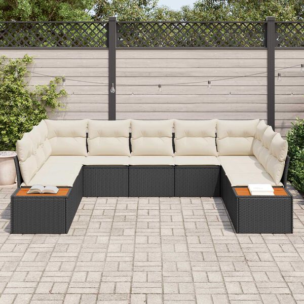 vidaXL Ensemble de canap&eacute; de jardin avec coussin 9 pcs Noir Poly rotin