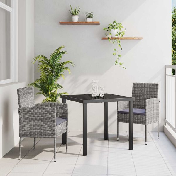 vidaXL Ensemble de salle &agrave; manger pour jardin 3 pcs Gris polyrotin