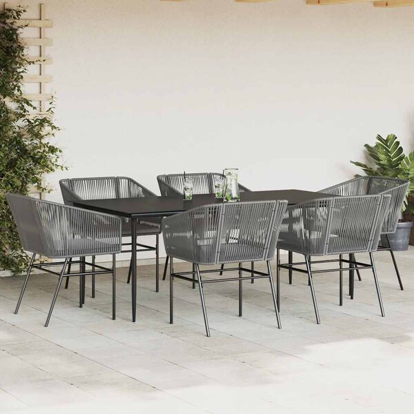 vidaXL Ensemble &agrave; manger jardin coussins 7 pcs gris poly rotin verre