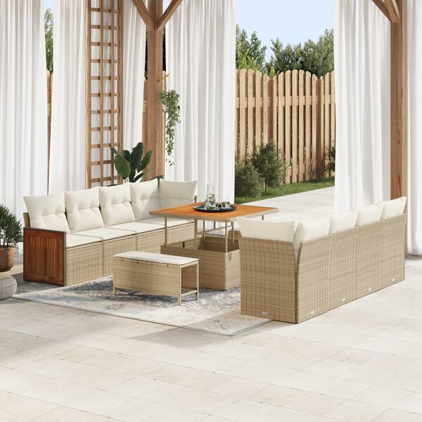 vidaXL Ensemble de canap&eacute; de jardin avec coussin 11 pcs beige et cr&egrave;me