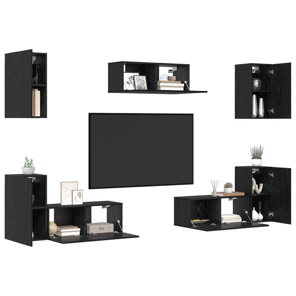 vidaXL Ensemble meuble TV 7 pcs Ch&ecirc;ne noir Bois d'ing&eacute;nierie