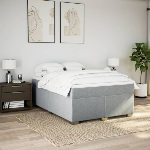 vidaXL Sommier &agrave; lattes de lit avec matelas Gris clair 160x200cm Tissu
