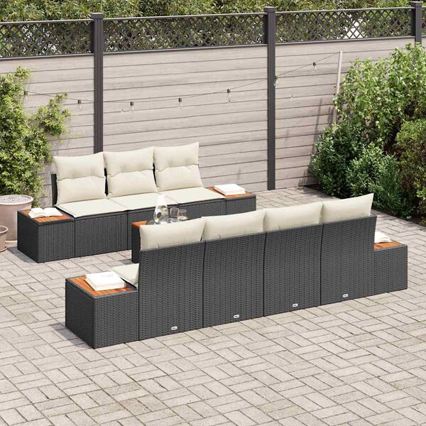 vidaXL Ensemble de canapé de jardin avec coussin 8 pcs Noir Poly rotin