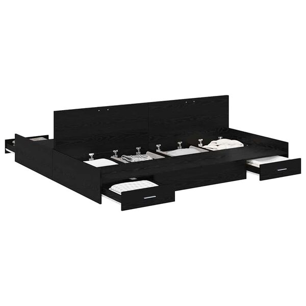 vidaXL Cadre de lit avec rangement avec tiroir Chêne noir 180 x 200 cm