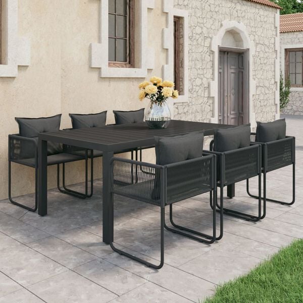 vidaXL Ensemble &agrave; manger de jardin 7 pcs PVC r&eacute;sine tress&eacute;e noir