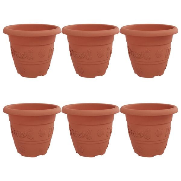 vidaXL Pot &agrave; fleurs rond 6 pcs Rouge brique &Oslash; 26 x 21,5 cm Plastique