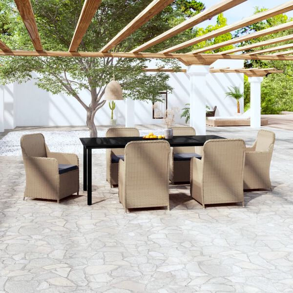 vidaXL Ensemble à manger de jardin et coussins 7 pcs Marron