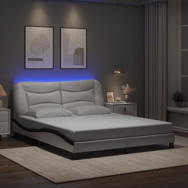 vidaXL Cadre de lit avec LED sans matelas Hvar blanc et noir 160x200 cm
