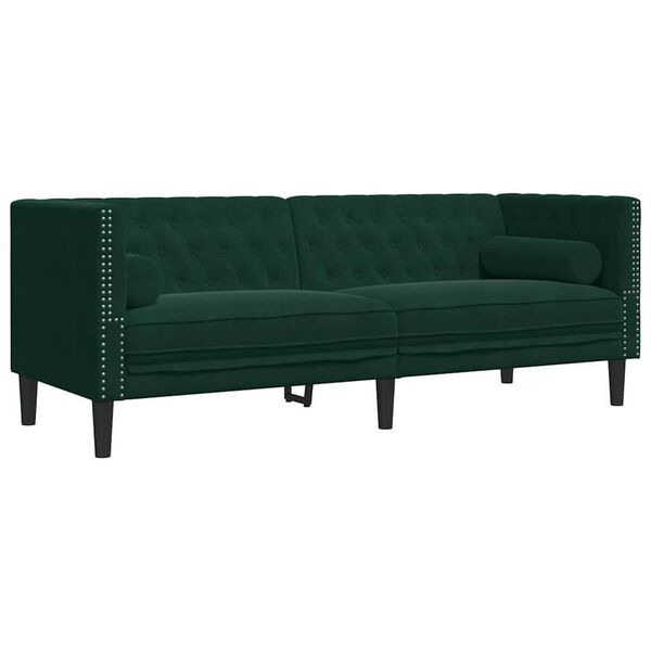 vidaXL Ensemble de canapé Chesterfield et traversins 2 pcs vert foncé