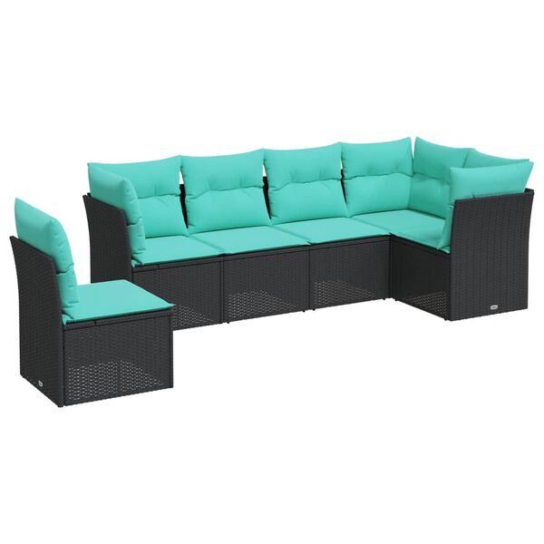 vidaXL Salon de jardin 6 pcs avec coussins noir r&eacute;sine tress&eacute;e