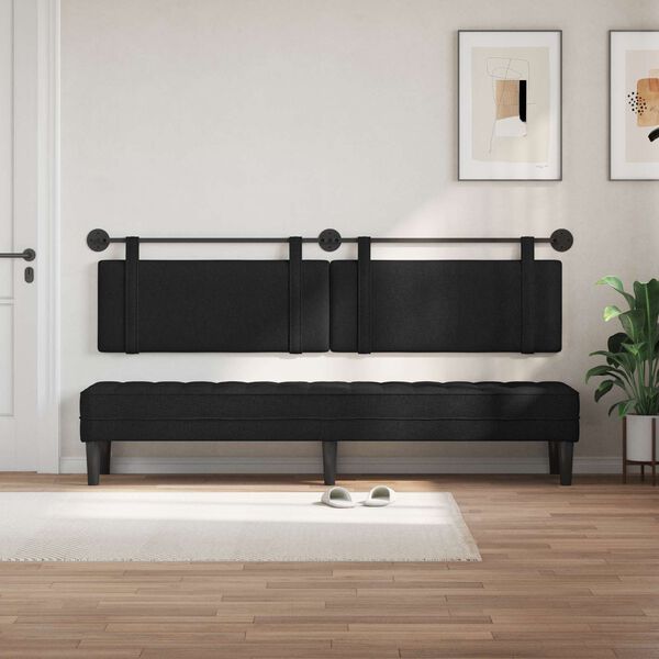 vidaXL T&ecirc;te de lit suspendue Montage mural Noir 210 x 55 x 5 cm tissu