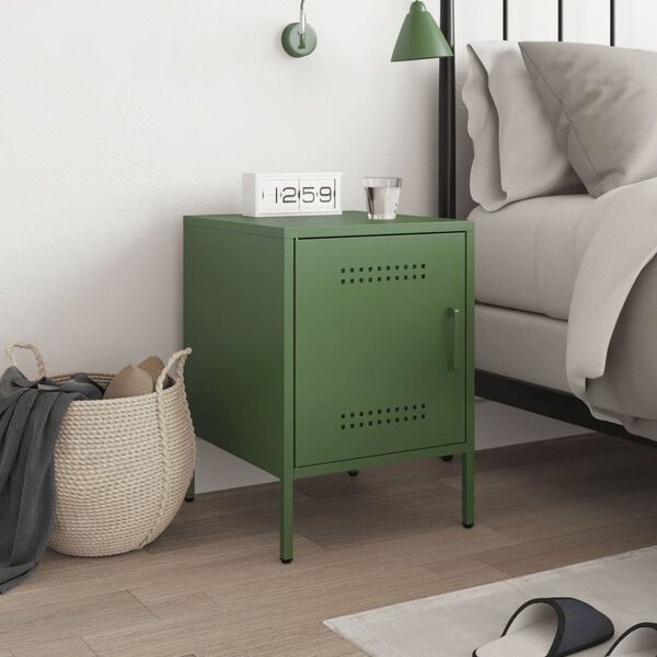 vidaXL Table de chevet vert olive 36x39x50,5 cm acier