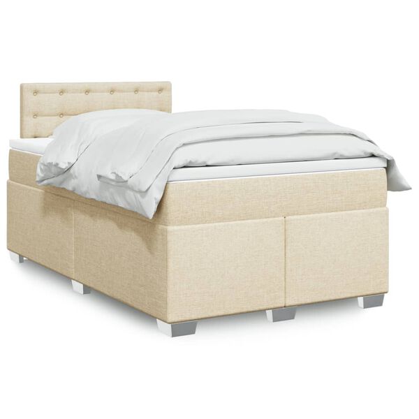 vidaXL Sommier &agrave; lattes de lit avec matelas Cr&egrave;me 120x200 cm Tissu