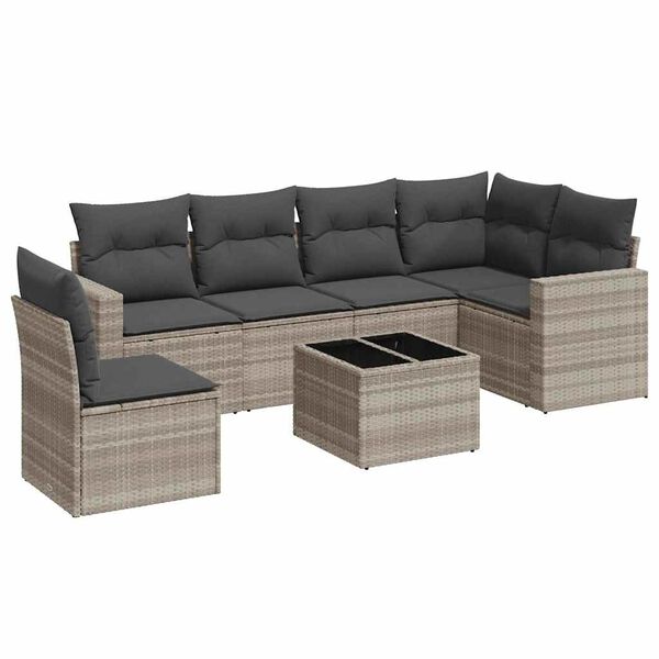 vidaXL Salon de jardin avec coussins 7 pcs gris clair r&eacute;sine tress&eacute;e