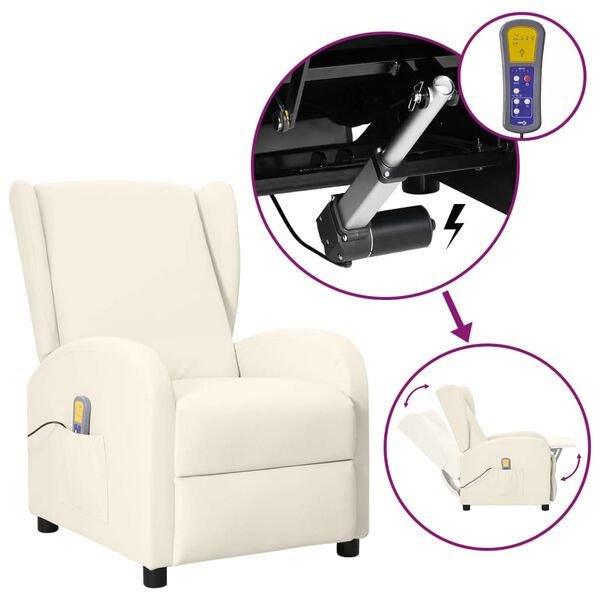 vidaXL Fauteuil de massage à oreilles crème similicuir