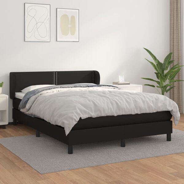 vidaXL Sommier &agrave; lattes de lit avec matelas Noir 140x190 cm Similicuir