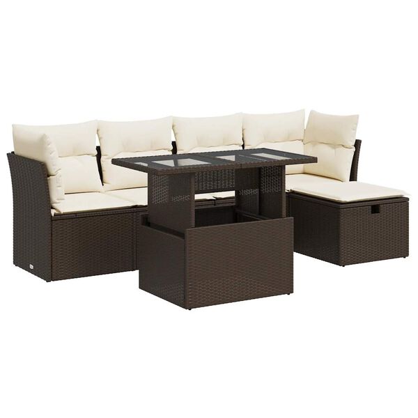 vidaXL Salon de jardin avec coussins 6 pcs marron r&eacute;sine tress&eacute;e
