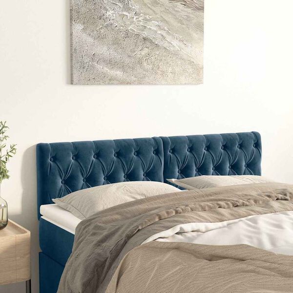 vidaXL T&ecirc;tes de lit Bleu fonc&eacute; 160 x 7 x 78/88 cm Velours
