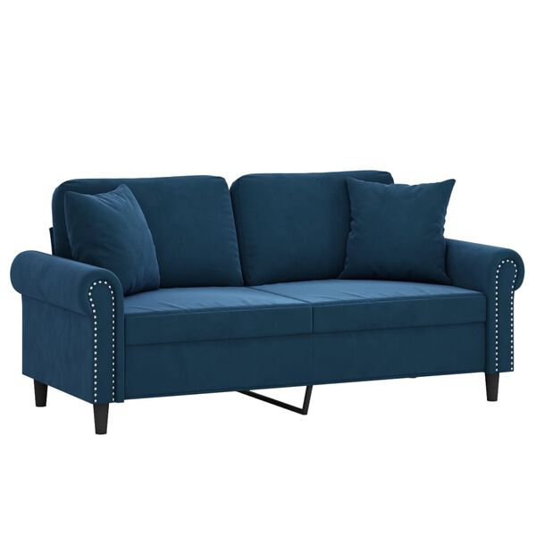 vidaXL Canap&eacute; 2 places et oreillers et coussins Bleu 140 cm Velours