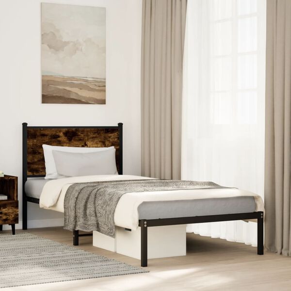 vidaXL Cadre de lit en métal sans matelas chêne fumé 90x200 cm
