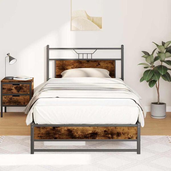 vidaXL Cadre de lit sans matelas ch&ecirc;ne fum&eacute; 100x190 cm bois ing&eacute;nierie
