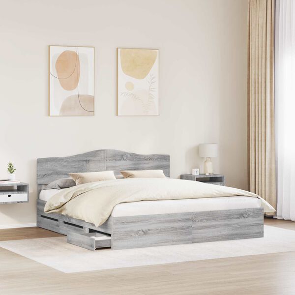 vidaXL Cadre de lit Gris Sonoma 200 x 200 cm Bois Ing&eacute;nierie