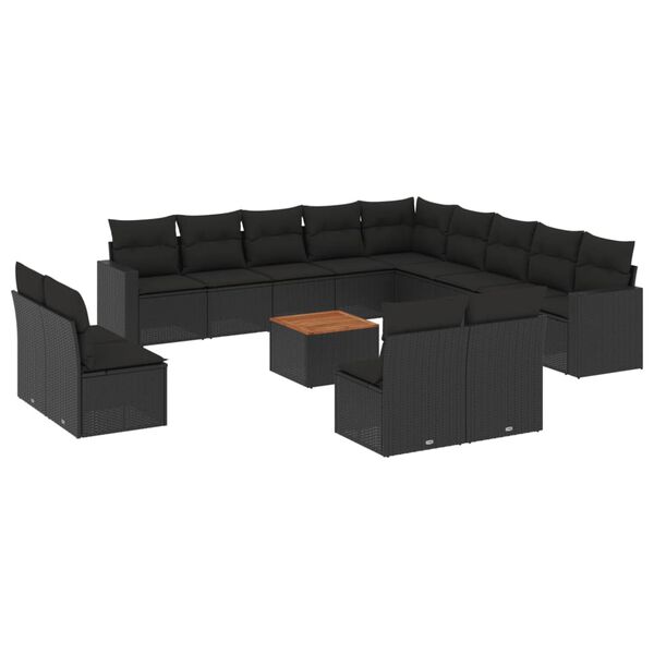 vidaXL Salon de jardin avec coussins 14 pcs noir r&eacute;sine tress&eacute;e