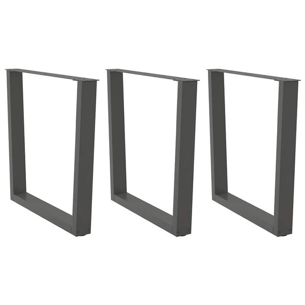 vidaXL Pieds de table &agrave; manger en forme de V, 3 pi&egrave;ces, anthracite, 80 x (72-73,3) cm, acier