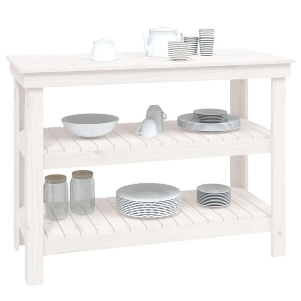vidaXL Banc de travail Blanc 110,5x50x80 cm Bois de pin massif