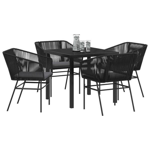 vidaXL Ensemble de salle &agrave; manger pour jardin avec coussin 5 pcs Noir