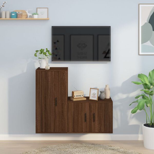 vidaXL Ensemble de meubles TV 2 pcs Ch&ecirc;ne marron Bois d'ing&eacute;nierie