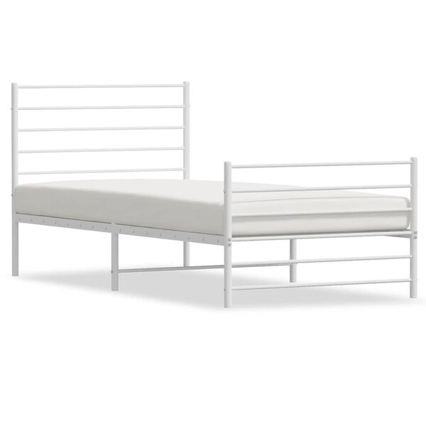 vidaXL Cadre de lit m&eacute;tal sans matelas avec pied de lit blanc 75x190cm