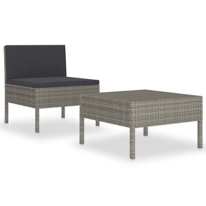 vidaXL Salon de jardin 2 pcs avec coussins R&eacute;sine tress&eacute;e Gris
