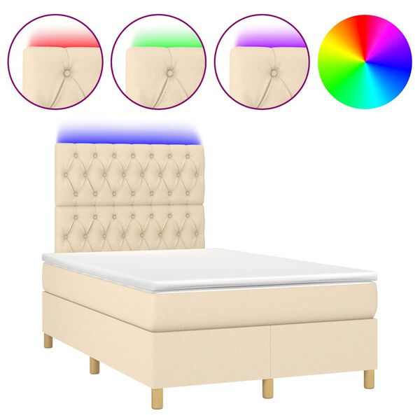 vidaXL Sommier &agrave; lattes de lit matelas et LED cr&egrave;me 120x190 cm tissu