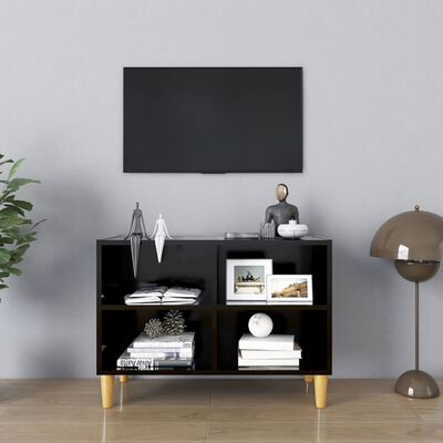 vidaXL Meuble TV avec pieds en bois massif Noir 69,5x30x50 cm