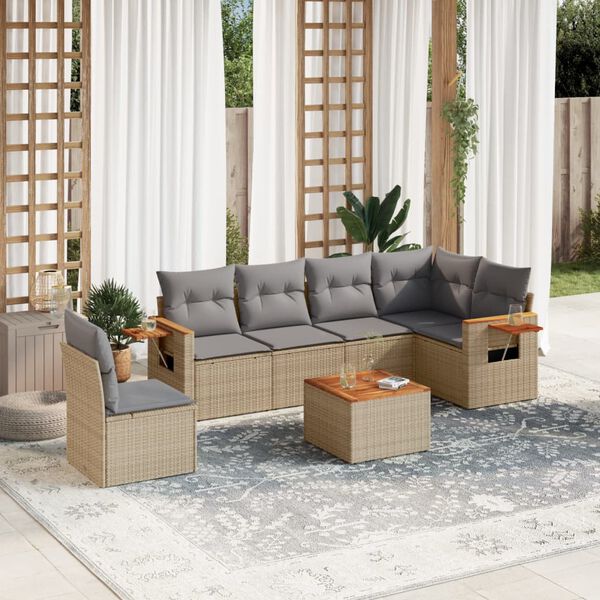 vidaXL Salon de jardin avec coussins 7 pcs beige r&eacute;sine tress&eacute;e