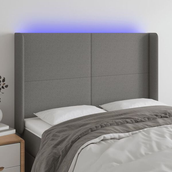 vidaXL T&ecirc;te de lit &agrave; LED Gris fonc&eacute; 147x16x118/128 cm Tissu