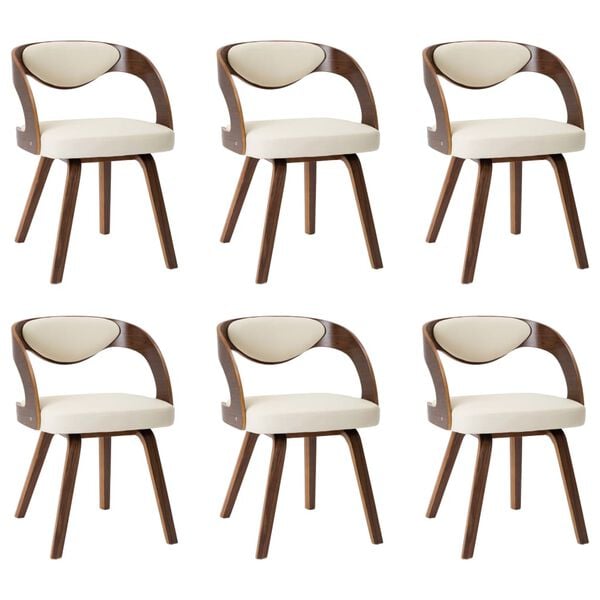 vidaXL Chaises &agrave; manger lot de 6 cr&egrave;me bois courb&eacute; et similicuir