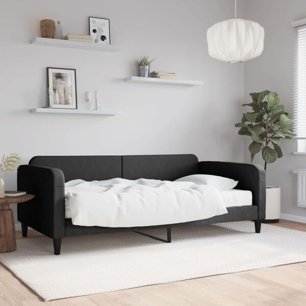 vidaXL Lit de jour avec matelas noir 100x200 cm tissu