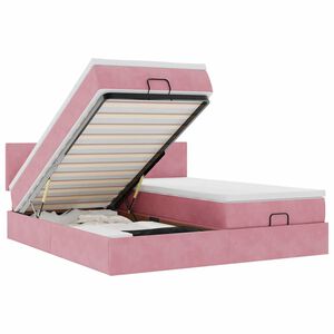 vidaXL Cadre de lit ottoman avec matelas rose 160x200 cm velours