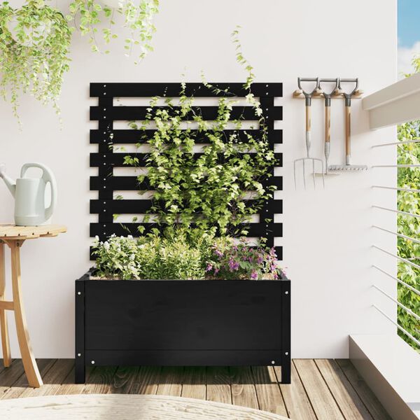vidaXL Jardini&egrave;re avec support noir 79x39,5x114 cm bois de pin massif