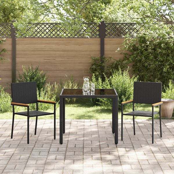 vidaXL Ensemble de salle à manger pour jardin 3 pcs Noir polyrotin