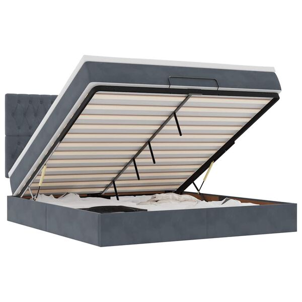 VidaXL Cadre de lit ottoman avec matelas gris fonc&eacute; 180x200cm velours