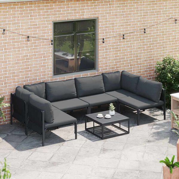 vidaXL Ensemble de canap&eacute; de jardin avec coussin 6 pcs Noir Acier