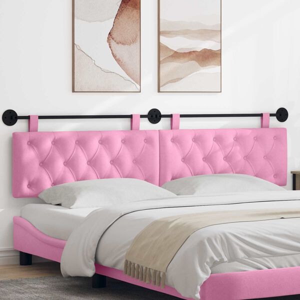 vidaXL T&ecirc;te de lit suspendue Montage mural Rose 210 x 55 x 7 cm tissu